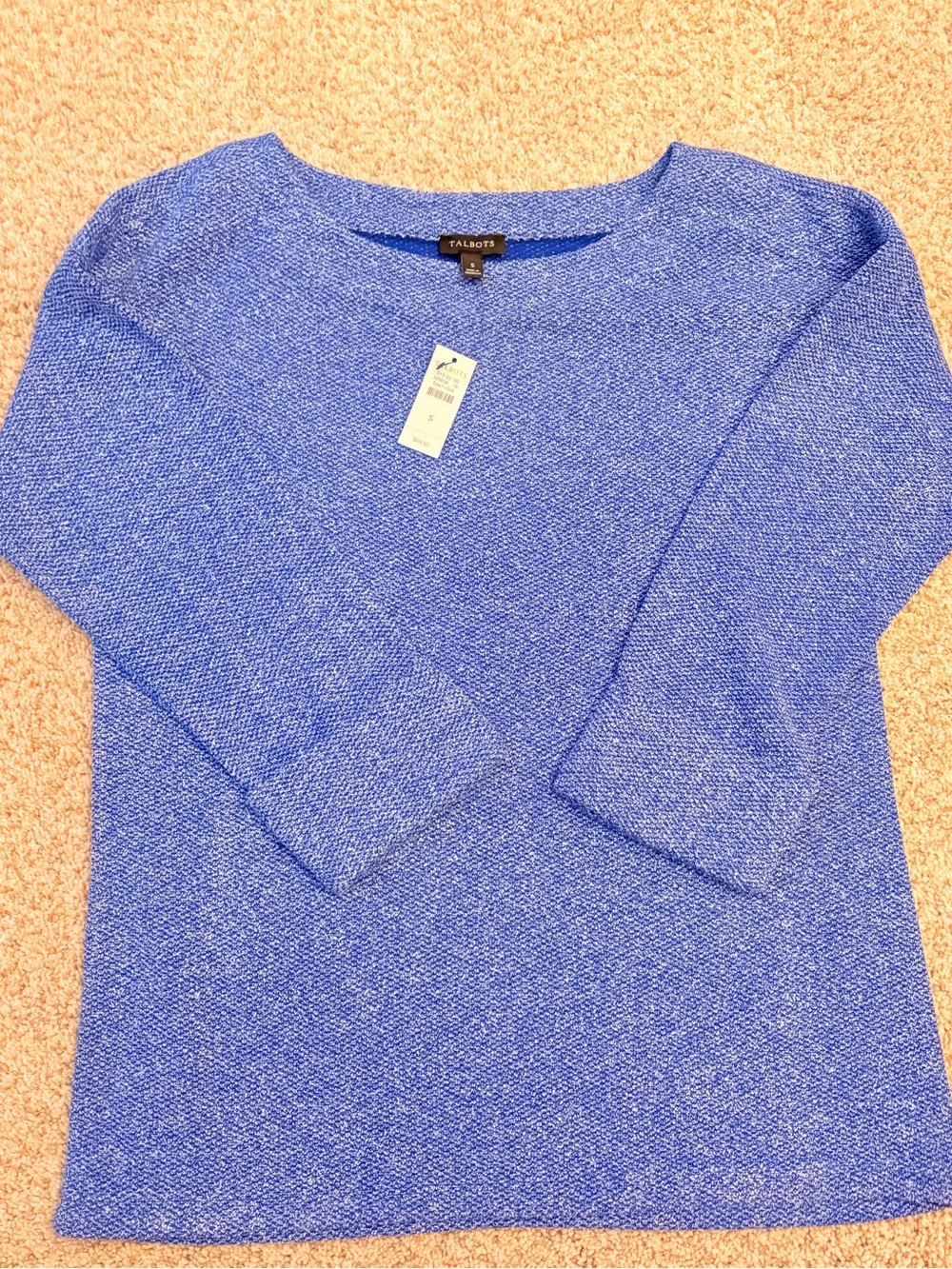NWT Talbots Wide Neck Space Dye Cuff Sweater in Blue, Size Small